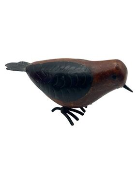 Vintage Folk Art Hand Carved wooden Bird. wood and Metal